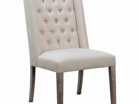 Batson Dark Brown Beige Tufted Side Chairs, Set of 2 For Sale