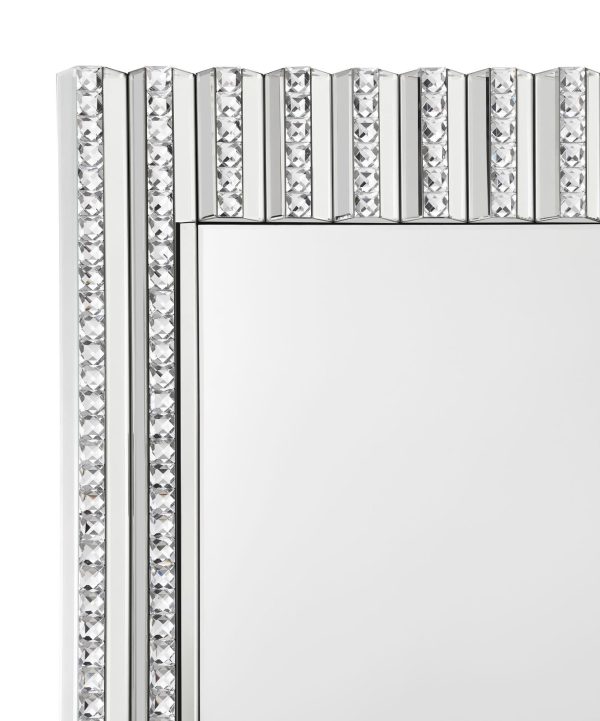 Aideen Silver Rectangular Wall Mirror with Vertical Stripes of Faux Crystals For Cheap