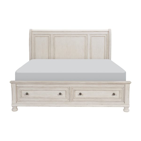 Bethel Wire Brushed White Sleigh Storage Platform Bedroom Set Online