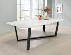 Mayer Faux White Marble Gunmetal Rectangular Dining Table For Sale