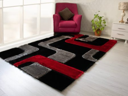 3D Shaggy Red Black 5X7 Area Rug Online Hot Sale