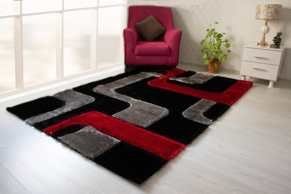 3D Shaggy Red Black 5X7 Area Rug Online Hot Sale