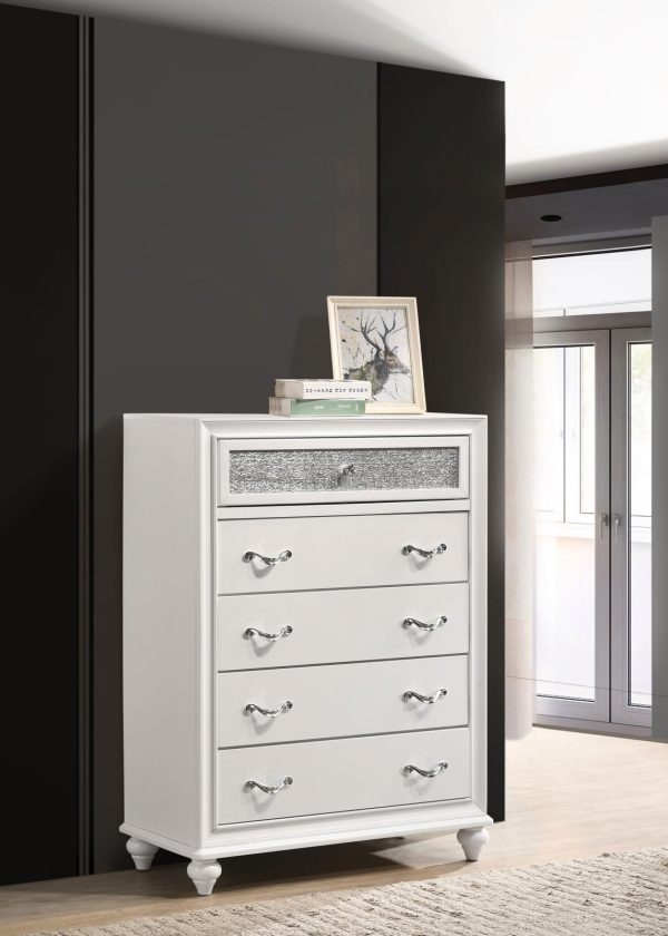 Barzini White 5-Drawer Chest Discount