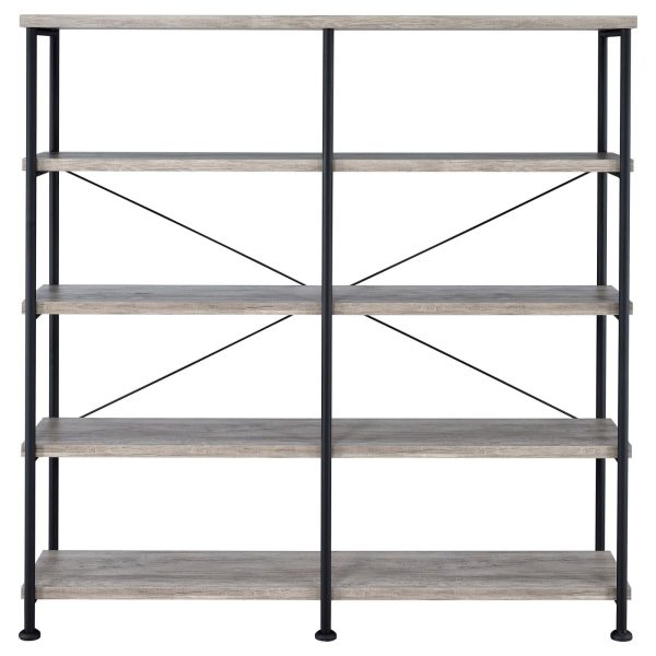 Analiese Gray Driftwood 4-Shelf Open Bookcase For Sale