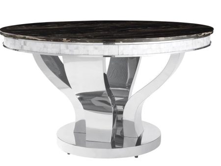 Anchorage Chrome Black Round Dining Table For Sale