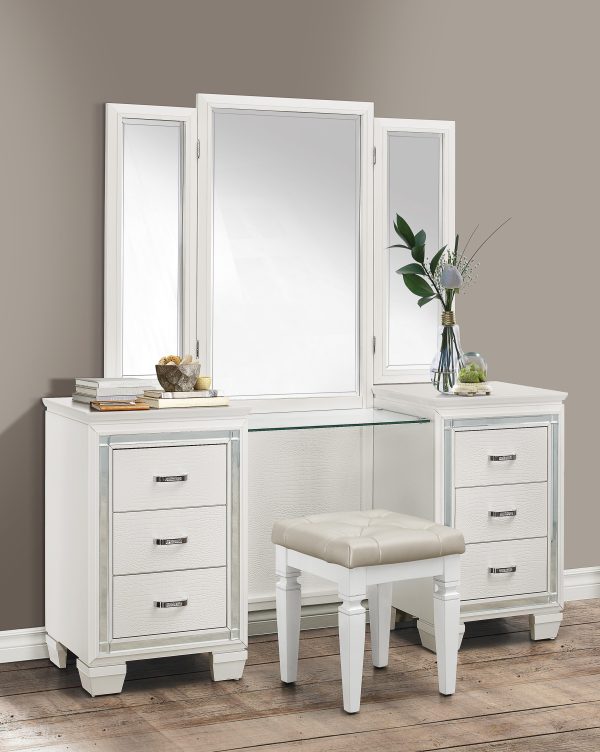 Allura White Vanity Dresser with Mirror For Discount