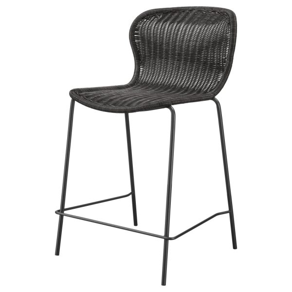 McKinley Brown Sandy Black Upholstered Counter Height Stools with Footrest, Set of 2 For Sale