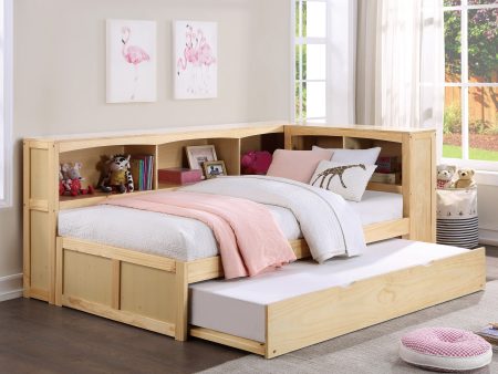 Bartly Pine Twin Bookcase Corner Bed with Twin Trundle Online now