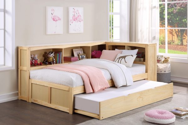 Bartly Pine Twin Bookcase Corner Bed with Twin Trundle Online now