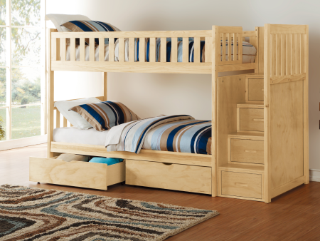 Bartly Pine Twin Twin Step Bunk Bed with Storage Boxes Sale