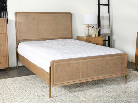 Arini Upholstered Queen Panel Bed Sand Wash Natural Cane Hot on Sale